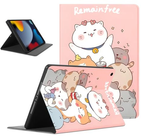 Kueqeay Custodia per iPad 9./8./7. Generation, Aesthetic Cat Motivo Disegno Flip Cover in pelle PU con Supporto Funzione Soft TPU Antiurto Tablet Case in Silicone per iPad 10,2 2021/2020/2019, Rosa
