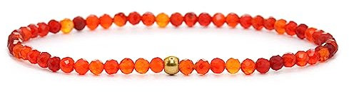 Echtes Karneol Edelstein Armband mit facettierten 3mm Perlen - verschiedene Längen - Heilstein Schutzstein Edelsteinarmband Glücksbringer Talisman Geschenk (Karneol, 22CM)