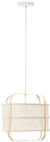 Lightbox Boho Hängelampe mit beigem Bambus/Stoff Lampen-Schirm | 150 cm Höhe, Ø 37 cm | kürzbare Pendelleuchte für das Schlafzimmer | E27 Fassung | aus Metall/Bambus/Textil | in Hell-Braun/Beige