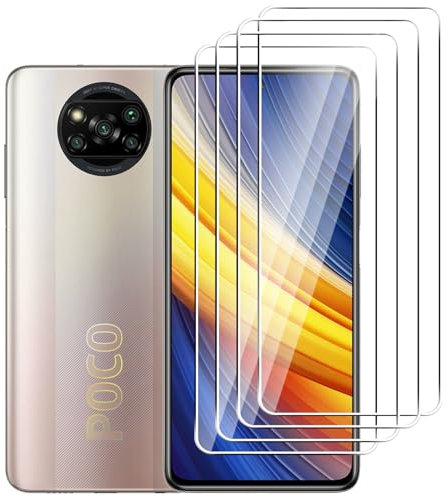 Dlxiks Protector de Pantalla para Xiaomi Poco X3 Pro/Poco X3 NFC, Cristal templado Antiarañazos,Dureza 9H, fácil instalación, Sin Burbujas, Antiarañazos, HD Transparente, 4 Unidades