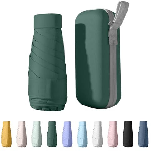Wydexint Faltbarer Regenschirm, UV-Schutz, tragbarer Regenschirm, Mini-Regenschirm, mit Kapselbox, wasserdicht und winddicht, Dunkelgrün, 14 cm x 4 cm