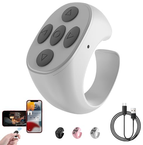 Fingertip Wireless Bluetooth Remote Control, 2 Pieces Wireless Finger Scroller, Blue-Tooth Finger Ring Page Turning Remote Control for Phones Tablets Flip Page (White)