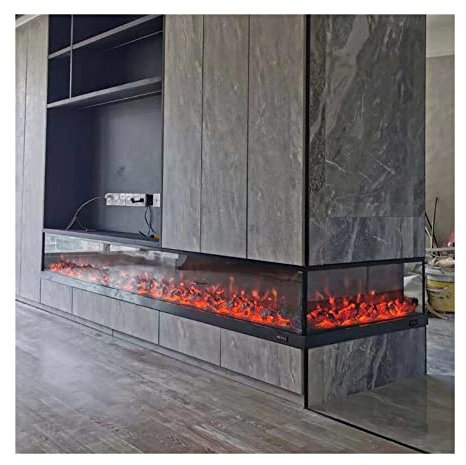 WLCBWYF Chimenea Estufa Esquina Chimenea En Forma De L Empotrada En La Pared Chimenea Eléctrica Decorativa con Hogar De Leños con Llama Realista Y Control Remoto, Tamaño Grande,