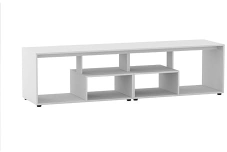 URBNLIVING 160cm Large Double Wooden Side Coffee Table With Storage Shelves Modern TV Console Stand Media Entertainment Center for Living Room Bedroom Office (White)
