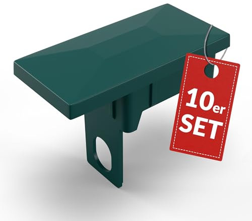 Qualinos 10x Zaunkappen Kunststoff 40x60mm mit Sicherungssteg | Pfostenkappen für Doppelstabmattenzaun | Abdeckkappen UV-stabilisiert | Zaunpfosten Kappen Made in Germany (Grün 6005)