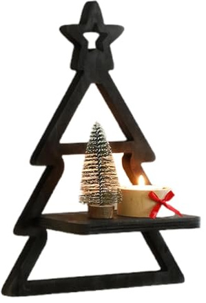 Weihnachtsbaum Wandregal, Holz Weihnachtskerze Wandregal, Boho Wandaufbewahrungshalter, Weihnachtsbaumregal für Schlafzimmer Wohnzimmer