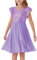 GRACE KARIN Mädcen Sommer A-Linie Partykleid Elegant Flügelärmel Rundhals Pailletten Kleid Violett 12 Jahre
