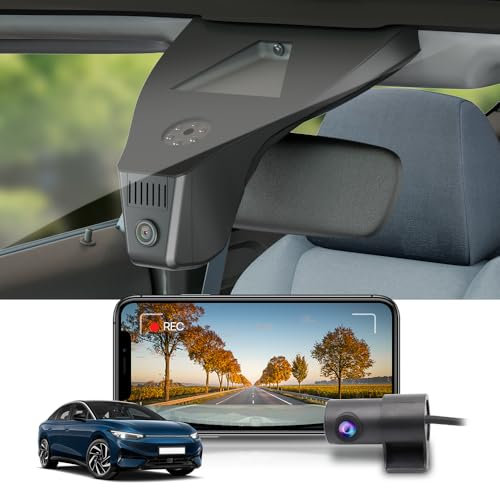 Fitcamx Dashcam Auto Vorne Hinten 2160P+1080P Passend für Volkswagen ID.7 2023-2025 (HD2-D4300), OEM Dashcam 4K UHD Video WiFi, Parkmonitor, G-Sensor, Loop-Aufnahme, WDR Auto Camera, 128GB Karte