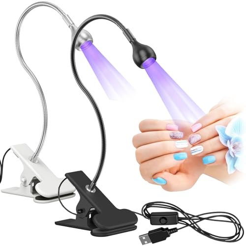 HBSTK 2PCS Professional LED UV Nail Lamp Dryer with 4 Speed & Gooseneck, 3W USB Curing Lamp for Gel Polish Manicure, Includes Clip, for Nail Salon & Home DIY Salon Use