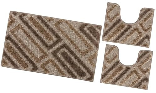 emmevi Tappeto Bagno Moderno Parure Set 3 Pezzi Soffice Shaggy Assorbente Antiscivolo Lavabile Marrone