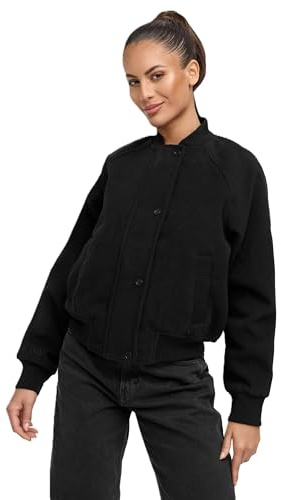 MARIKOO Damen Jacke (XS-XXL) - Übergangsjacke im College Bomber Jacken Style, mit Rippenbündchen, Warme Jacke Frauen - N054 (M, Schwarz)