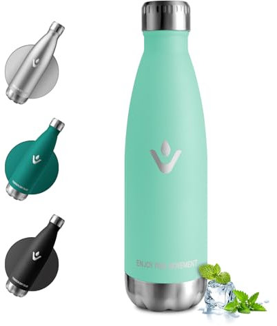 Botella Agua Acero Inoxidable 500ml, Botella Termica sin BPA, Garrafa Termica Reutilizable, Termo Agua a Prueba de Fugas, Cantimplora Termica para Niños, Escuela, Oficina, Gimnasio, Deporte, Viajes