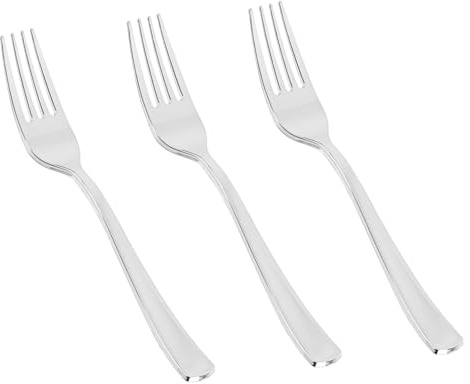 N9R 50 PCS Silver Plastic Forks, Solid, Durable and Heavy Duty Disposable Silverware Forks, Perfect Plastic Utensils for Party, Wedding and Daily Use