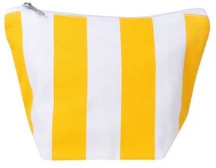 Trousse en coton recyclé à rayures, 220 g, 22,5 x 10 x 17 cm, design d'été, sac de toilette pour plage et cosmétiques, disponible en bleu, beige et jaune, citronier, Été