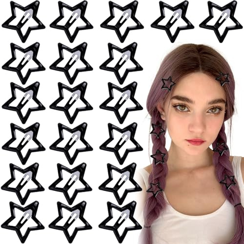 Joez Wonderful 20 Pcs Star Hair Clips, 1.18/3cm Metal Snap Hair Clips, Cute Star Clips Hair Barrettes, Non-Slip Fashion Hair Accessories for Women (Black)
