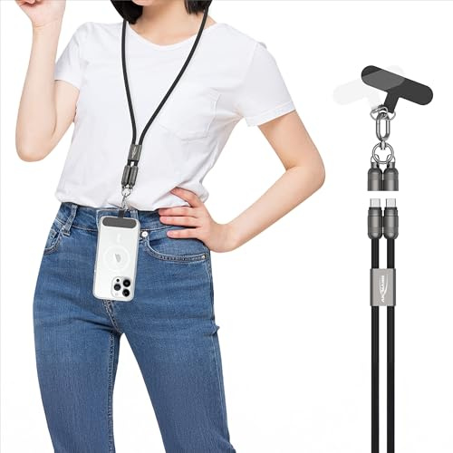 ANSMANN Handykette universal, Lanyard USB C Kabel 120cm, Handyband zum umhängen, Schnellladekabel als handyband, USB C Handy-Umhängeband, geeignet für alle Smartphones, Crossbody-Kette