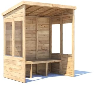 Dunster House Pent Roof Arbour W1.8m x D1.2m / W6' x D4', 4mm Tougened Glazed Panels, Pressure Treated Timber, Compact Garden Seating, Bench, Superfelt and Fixings Included