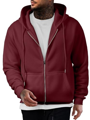JMIERR Hoodie Herren Fleece Baumwolle Einfarbig Sweatjacke Warm | Sweatjacke Herren,Kapuzenpullover,Langarm,mit Taschen,ReiBverschluss, weichem Stoff, Freizeitjacke für Herbst und Winter