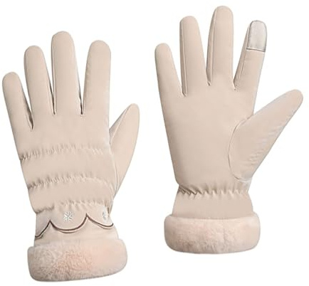 Feelorna Winterhandschuhe für Damen, Touchscreen wasserdichte Thermohandschuhe mit Plüschfutter und Bündchen, winddichte warme Handschuhe für den Winter und den täglichen Gebrauch