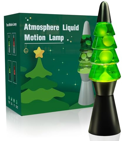 AONESY Liquid Motion Lamp – 35cm Green Liquid & White Wax Table Lamp with Bulb, Black or Silver Base, Festive Night Light for Adults & Kids