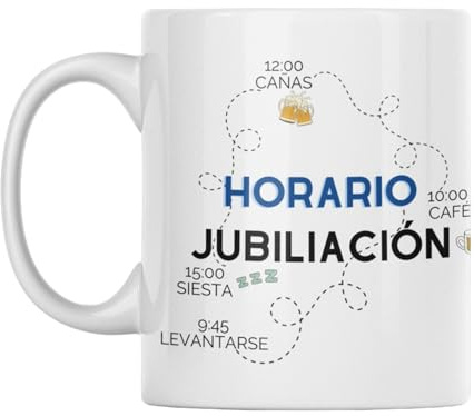 LA CASA DE LAS TAZAS® Divertidos Regalos de Jubilación Mujeres y Hombres. Taza para Abuela, Abuelo - Tazas Jubilación Compañeros de Trabajo, Ideas Originales para Regalar (Horario jubilacion diario)