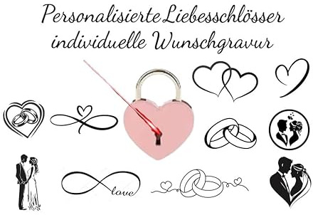 Herzschloss mit Gravur – personalisiertes Liebesschloss mit Schlüssel, Groß – romantisches Geschenk für Paare, Hochzeit, Valentinstag & Jahrestag – Liebesschloss (Rosa)
