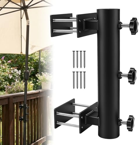 YedZen Sonnenschirmhalter Balkongeländer, Verstellbarer Metall Schirmständer für 33-46mm, Upgraded 3 Schrauben Balkon Sonnenschirm Halterung für Terrasse, Balkon, Geländer, Innenhof