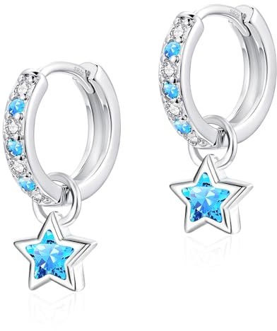 Glintara Ohrringe Silber 925 Hängend, 925 Silber Creolen Stern Anhänger | Klein, Hypoallergen, Funkelnde Cubic Zirkon, Geschenk, Hängeohrringe, Leichte, Schmuck, Geburtstag, für Mädchen Damen, 12mm