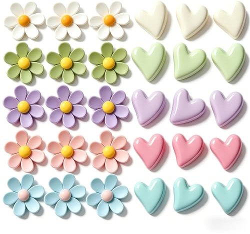RoyalChic 30 Stück Kühlschrankmagnete, 3D Herz & Blumen Süße Magnete | Niedliche, Bunte, 15 Herz & 15 Blumen, Stark & Dekorative, für Magnettafel, Whiteboard, Küche, Büro