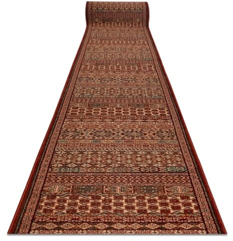 rugsx KASHQAI Läufer 4334/300 - Wollteppich - Teppich für Flur & Wohnzimmer - Orientalisch Rotwein/grün 67x440 cm