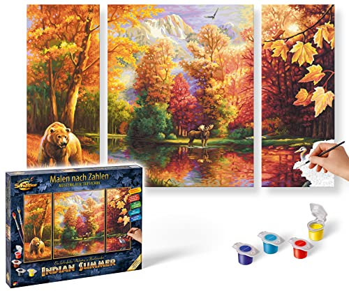 Schipper 609260650 Malen nach Zahlen - Indian Summer - Bilder malen für Erwachsene, inklusive Pinsel und Acrylfarben, Triptychon, 50 x 80 cm
