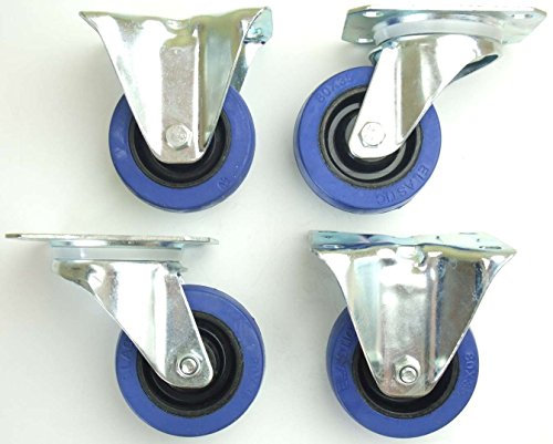 1 Satz 80mm Blue Wheels Lenkrollen Transportrollen + Bockrollen 140kg / Rad - INDUSTRIEQALITÄT (2x Lenk + 2x Bock)
