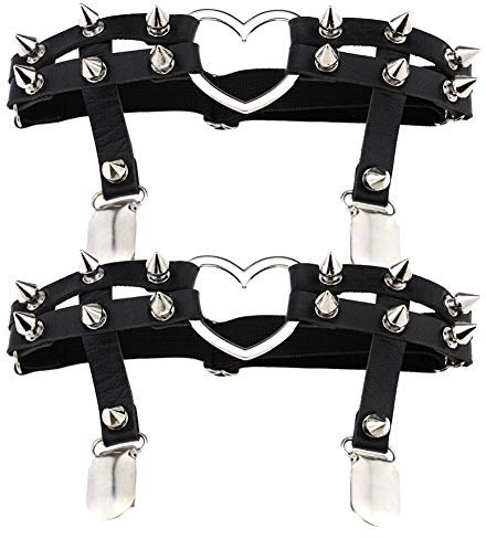 YSYANG Gothic Beinring Nieten Oberschenkelgeschirr PU Leder Herz Sexy Punk Strumpfband Strapse Beingeschirr