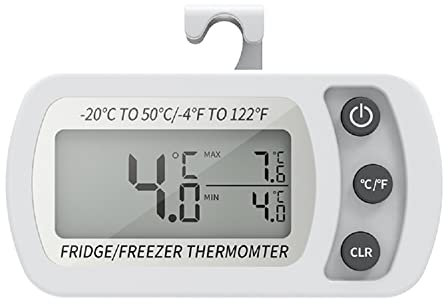 Termometro digitale del frigorifero, termometro digitale impermeabile con gancio, display LCD facile da leggere, funzione di registrazione massima/minima, ideale per la casa, ristoranti, caffè