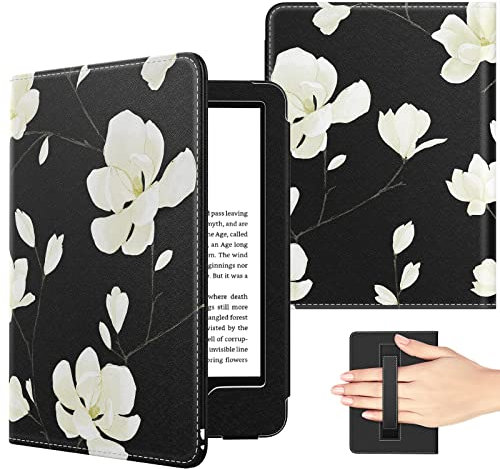 MoKo Hülle Kompatibel mit 6 All-New Kindle 11. Generation 2022/10. Gen. 2019/8. Gen. 2016, Ultra Slim Lightweight Kunstleder Schutzhülle Smart Cover mit Auto Sleep/Wake, Schwarz/Weiß/Magnolie