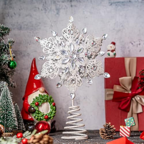 Topadorn Kali Weihnachtsbaumspitze aus Metall, silberfarbener Stern, Schneeflocke, Weihnachtsbaumspitze, festliche Party, Zuhause, Weihnachten, Weihnachten