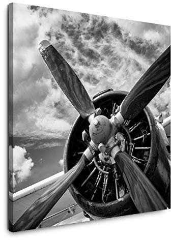 EAUZONE GmbH Flugzeug im Retro Design 90x90cm Wandbild auf Leinwand, Kunstdruck Moderne Bilder