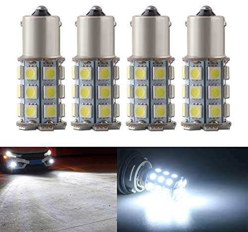 Qasim 4x 1156 BA15S LED Bulbs P21W 1141 5050 27-SMD For Car Front Rear Turn Signal Light Brake Parking Light White
