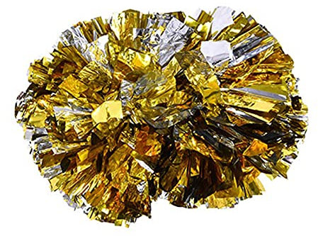 Keenso Cheerleading Pompons, 1 Stück 29cm Kunststoff Cheeleader Pompon Tanzen Handblume Sport Party Zubehör (Gold + Silber)