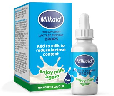 Milkaid Lactase Enzyme Drops 15ml – Lactose Intolerance Relief – Reduces Milk Lactose – Unflavoured