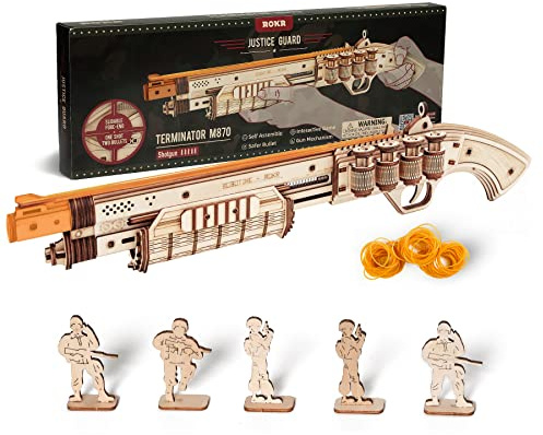 ROKR 3D Wooden Puzzle Rubber Band Guns for Adults,Toy Shotgun Model Building Kits for Adults to Build,Toy Guns for Teens 12-14,Challenge Wood Crafts Puzzles,Cool Toys Hobbies for Men Women