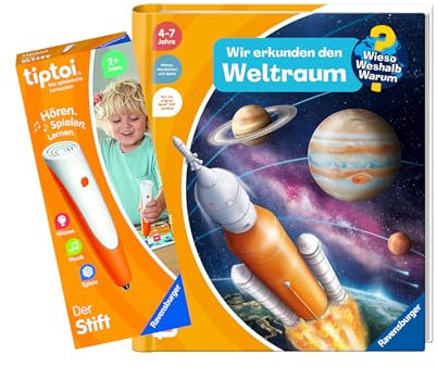 Ravensburger tiptoi Set: Wieso? Weshalb? Warum? Wir erkunden den Weltraum + 00110 tiptoi Der Stift, Lernspielzeug für Kinder ab 4 Jahren