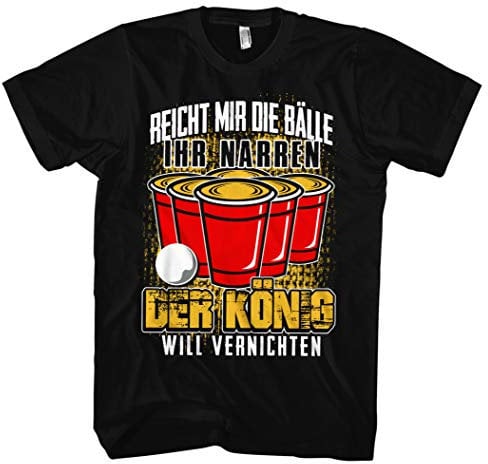 Bier Pong König Männer und Herren T-Shirt | Trinkspiel Party Bierpong Sauf Alkohol (Schwarz, XXL)