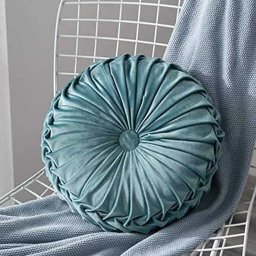 Herbests Rundes Gefülltes Kissen, 35 cm Rundes Wurfkissen Rund Samt Plissierter Kürbis Sitzkissen Bodenkissen Stuhlbezug Matte Plüsch Couch Kissen für Sofa Schlafzimmer Home Decor,Blau