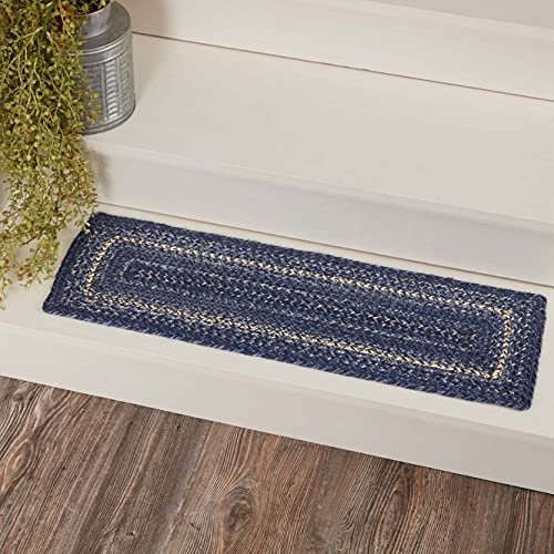 VHC Brands Great Falls Blue Stair Tread, Jute Blend, Rect, Blue White, 8.5 x 27 inches