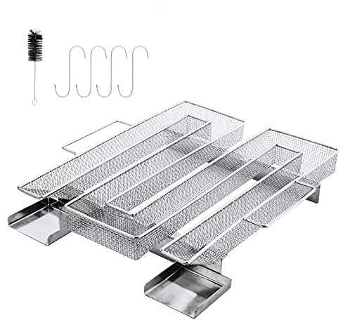 UIEEGPG Kaltrauchgenerator aus Edelstahl, Sparbrand Kaltraucherzeuger Mit Griffen Bürste + Haken für Räuchern von Fleisch Fisch für Smoker, Räucherofen, Kugelgrill zum Kalträuchern (22.5*21.6*4.5)