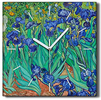 Coloray Uhr auf Leinwand Ohne tickendes Geräusch 30x30cm Wand Uhr Dekoration Segeltuch Wohnzimmer - Van Gogh Iris