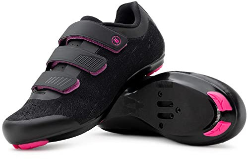 Tommaso Pista 100 Knit Stilvolle Damen Fahrradschuh, Indoor Cycling Peloton Ready Atmungsaktiv Leicht Fahrradschuh Bundle mit Kompatible Cleat, Look Delta, SPD Schwarz, Rosa, Weiß,pink, 38.5 EU