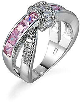 Banemi Anello Mignolo Donna Anello Placcato Oro Bianco con Zirconia Cubica Rosa Anello Comodo da Indossare Regalo Coppia Anello 10