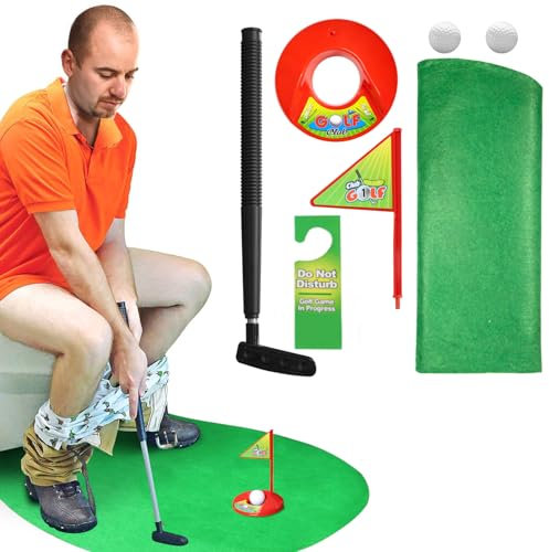 NOVELTY PLACE Toiletten-Golfspiel-Set – Üben Sie Mini-Golf in jeder Toilette/Badezimmer – tolle WC-Zeit, lustige Geschenke für Golfer